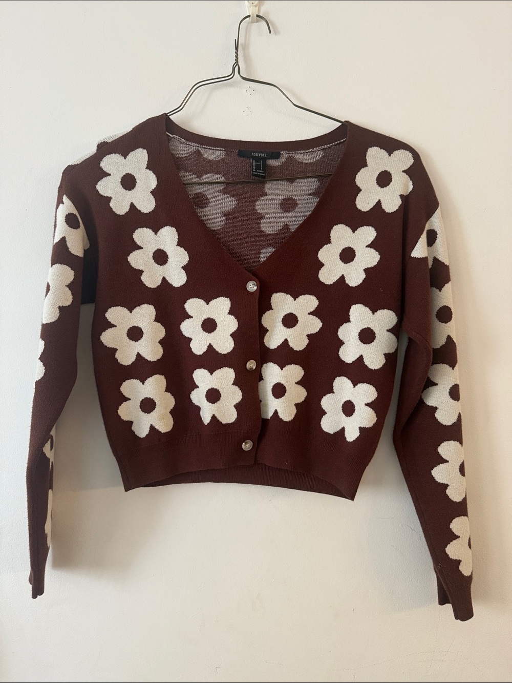 Forever 21 Brown Floral patterns Cardigan